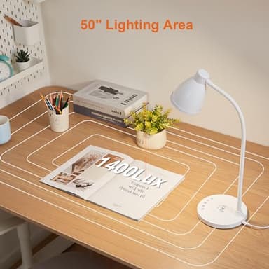 BOHON Desk Lamp for Home Office, LED Desk Light with USB C+A Charging Ports, Wireless Charger, 5 Colors Stepless Dimming Reading Light Timer, Touch Bedside Table Lamp for College Dorm Room White - Image 6