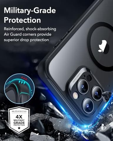 ESR for iPhone 16 Pro Max Case, Compatible with MagSafe, Full-Body Military-Grade Drop Proof Case with Built-in 9H+ Tempered Glass Screen Protector, Armor Series, Clear Black - Image 4