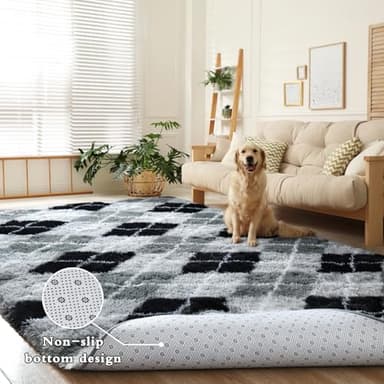 DweIke 5x8 Rugs for Living Room Bedroom, Fluffy Geometric Area Rug, Soft Plush Shaggy Floor Carpet Mat for Nursery Kids Girls Boys Teen Dorm Home Decor Aesthetic, Grey and Black - Image 8