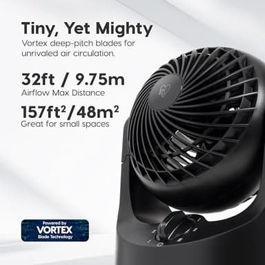 IRIS USA WOOZOO Desk Fan, Air Circulator, 3 Speeds, 32ft Max Air Distance, 112° Adjustable Tilt, 27.5db Quiet Motor, Small Fan for Bedroom, Office, Dorm, Black - Image 4