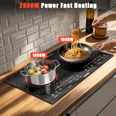 Traenvir 2 Burner Electric Cooktop, 24 Inch Countertop & Built-in Electric Stove 2000W, Portable Double Burner Ceramic Cooktop, Child Safety Lock, Timer, 8 Power Levels, 110V-120V Plug in - Image 2