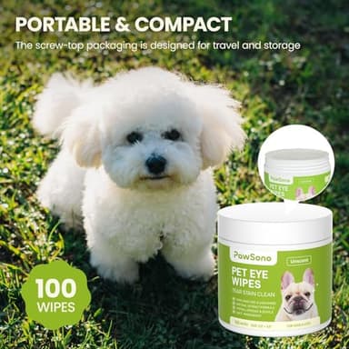 PawSono Eye Wipes for Dogs & Cats, Hypoallergenic Dog Eye Wipes Cleaner, Natural Cleaning Grooming Pet Wipes Gently Remove Tear Stain, Eye Debris, Discharge, Mucus, Non-Irritating, Unscent, 100 pcs - Image 9