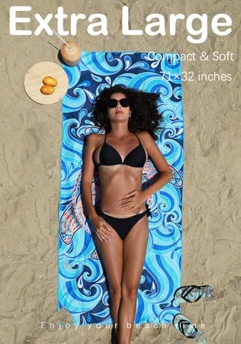 Microfiber Lightweight Beach Towel Sand Free Quick Dry Absorbent Thin Compact Towels for Swimming Pool Camping Beach Accessories Large Easy Pack Travel Things for Vacation Essentials Gift Adult - Image 3