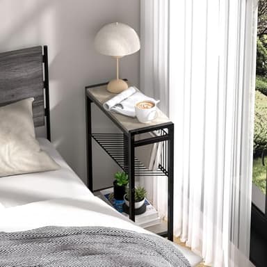 Small Side Table for Small Space, 3-Tier Narrow End Table with Magazine Holder, Slim Nightstand, Skinny Snack Couch Table in Living Room, Bedroom, Study, Kitchen and Balcony (Greige) Patent Pending - Image 2