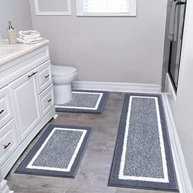 Pauwer Bathroom Rug Mat Set 3 Piece, Microfiber Shaggy Bath Set, Non-Slip Ultra Soft Carpet Mats, Absorbent with U-Shaped Toilet for Bathroom, Tub, Shower, Dark Grey - Image 1