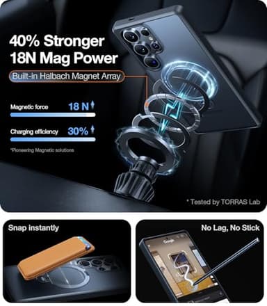 TORRAS 360 Spin Magnetic Stand for Samsung Galaxy S25 Ultra Case, Fit for Magsafe, Military Grade Slim Protective S25 Ultra Case with Kickstand & Ring Holder, Ostand Spin, Translucent Frosted Black - Image 4