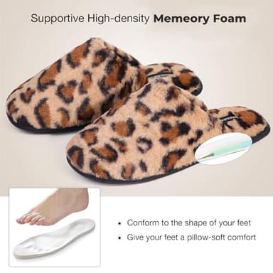 Snug Leaves Women's Fuzzy Scuff Slippers Soft Comfy Memory Foam Non-slip Indoor House Shoes (Cheetah Brown, Size 9-10) - Image 5