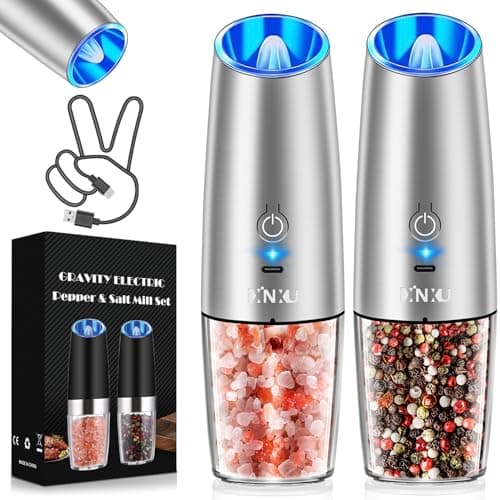 XinXu RECHARGEABLE Salt and Pepper Grinder Set,Automatic Pepper Mill,USB Rechargeable,Adjustable Coarseness,One-handed Operation,Ceramic Burr,Refillable,Auto Grinders Shakers LED Light,Sliver - Image 1