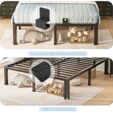 18 inch Queen Bed Frame with Round Corner Legs and Headboard Hole Mattress Slide Stopper 3500 lbs Heavy Duty Metal Platform,Steel Slats Support,No Box Spring Needed,Easy Assembly,Noise Free - Image 7