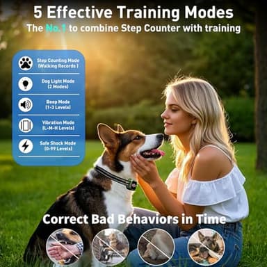 Dog Training Collar with Remote - Upgraded 5 Modes with Step Counting & Light Dog Shock Collar 3300FT IP67 Waterproof Rechargeable E-Collar for Large Medium Small Dogs (Green) - Image 3