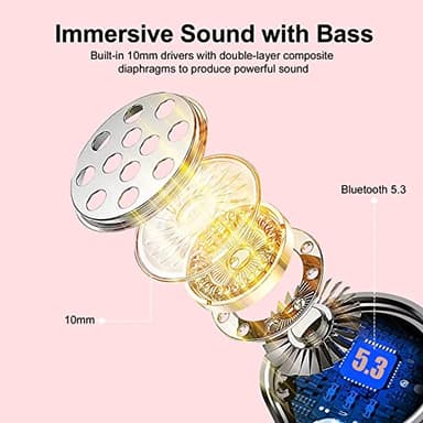 Ear Buds Wireless Earbuds, HiFi Stereo Bluetooth 5.3 Running Headphones with Dual LED Display 30Hrs Playtime, Built-in Mic, Type-C, in-Ear Bluetooth Earphones with Earhooks for Sport, Rose Gold - Image 2