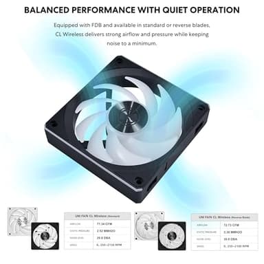 Lian Li UNI Fan CL120 ARGB 120mm PWM Fans - Triple Pack - 2.4 GHz Wireless Signal RGB & PC Case Fans Control - Daisy-Chain - Dual Light Zones - FDB - Controller Included & Required - Black (12CL1W3B) - Image 2