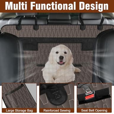 NECKORY Dog Seat Cover for Back Seat, Waterproof Non Slip Car Seat Cover, Scratchproof Dog Car Hammock with Convex Grid & Pocket for Cars SUVs and Trucks - L, Brown/Black - Image 3
