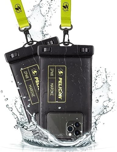 Pelican 2 Pack Marine - IP68 Waterproof Phone Pouch (Regular Size) Floating Waterproof Phone Case - Beach Cruise Ship Travel Essentials - Works w/All Phones - Detachable Lanyard - Black/Hi-Vis Yellow - Image 2