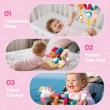 hahaland Car Seat Toys for Babies 0-6 Months Girl - Baby Toys 3-6 Months - Rattle, Mirror, Crinkle, Squeaky Carseat Stroller Toy 0-6 Months Developmental Newborn Baby Girl Birthday Gifts - Image 7