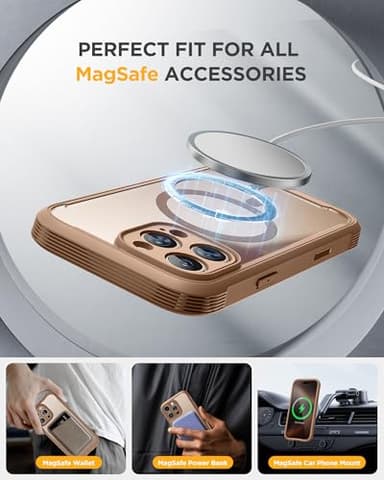 Miracase Magnetic for iPhone 16 Pro Case Full-Body Phone with Built-in Glass Screen Protector, [Compatible with MagSafe] Military Drop Proof 16 Pro Cover Bumper 6.3 inch, Gold Brown - Image 6