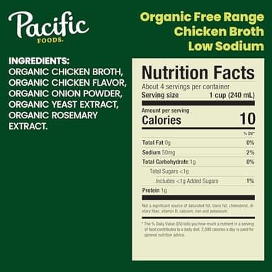 Pacific Foods Low Sodium Organic Free Range Chicken Broth, 32 oz Carton (Case of 12) - Image 2
