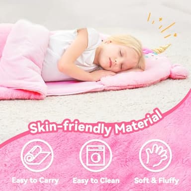iPlay, iLearn Kids Unicorn Sleeping Bag, Toddler Girl Nap Mat, Plush Animal Slumber Bag 2 In 1 Pink Pillow Daycare Preschool Kindergarten Birthday Gift Travel Sleepover 3 4 5 6 7 8 10 12 Yr Child Teen - Image 2