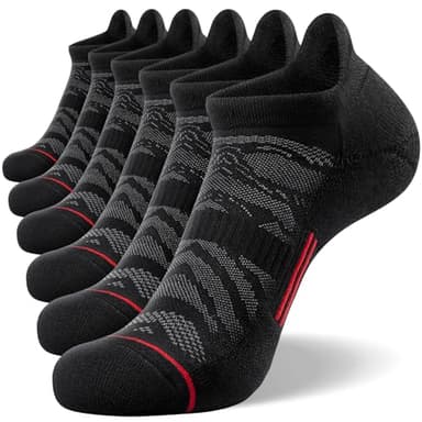 FITRELL 6 Pack Men's Ankle Running Socks Low Cut Cushioned No Show Athletic Sports, Shoe Size 9-12, Black+Red - Image 9