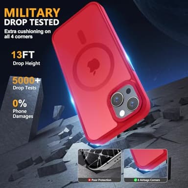 Thomo Strong Magnetic for iPhone 13 Case & iPhone 14 Case [Compatible with Magsafe] Translucent Matte Slim Shockproof Women Girl Anti-Fingerprint Protective Case for iPhone 14/13 6.1", Red - Image 5