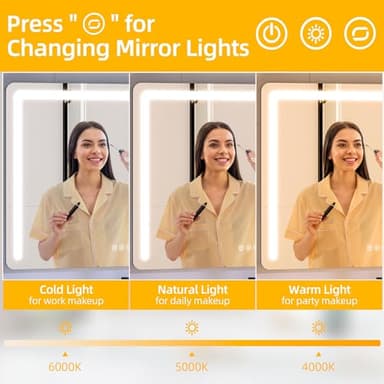 YITAHOME Vanity Mirror with Lights 32"x24" LED Lighted Makeup Mirror, Large Makeup Mirror with Lights, Touch Screen with 3-Color Lighting, Led Mirror Makeup, Dimmable, Wireless Charger, Speaker - Image 4