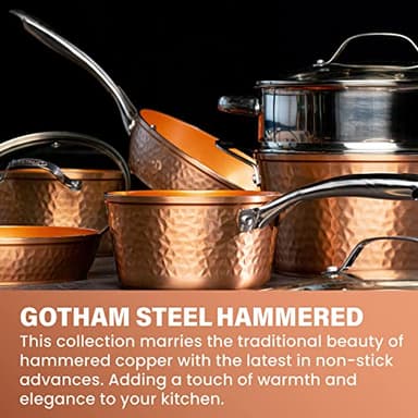 Gotham Steel Hammered 20 Pc Ceramic Cookware Set Nonstick, True Ceramic Pots and Pans Set Non Stick with Deep Square Pan Set & Bakeware Set, Non Toxic PFOA PFOS Free, Oven & Dishwasher Safe - Image 3
