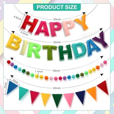 Pre-Strung Happy Birthday Banner - Felt Ball Garland HAPPY BIRTHDAY Pennant, Multicolor Bunting String Triangle Flags Bulk Rainbow Bunting - Image 2