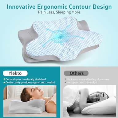 Cervical Pillow for Neck Pain Relief - Ergonomic Pillow for Sleeping Side Sleeper Pillow for Adults, Contour Neck Pillow Cooling Memory Foam Pillows, Orthopedic Bed Pillow for Back Stomach Sleepers - Image 3