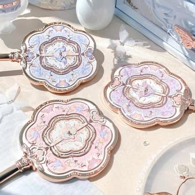 Flower Knows Butterfly Cloud Collar Hand Mirror,Vintage Chinese Round Fan Design,Fancy & Pretty Princess Handheld Mirror with Long Handle,Gift for Girls & Women(Floral Cyan) - Image 8