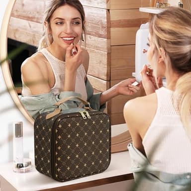 Travel Makeup Bag With 360° rotating LED Mirror,Waterproof cosmetic organizer,Portability Cosmetic case,Makeup organizer,Gift for Women,Girls Gift (Brown) - Image 7