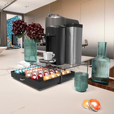 DecoBrothers Crystal Tempered Glass Vertuo Pod Holder Drawer, 30 Large or 60 Small Nespresso Capsule Organizer, Black - Image 8