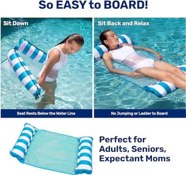Aqua 4-in-1 Monterey Hammock Pool Float & Water Hammock, Multi-Purpose, Inflatable Pool Floats for Adults, Patented Thick, Non-Stick PVC Material, One Light Blue & One Burgundy/White Stripe, 2-Pack - Image 4