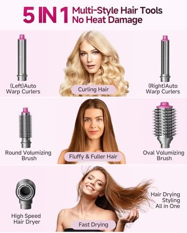5 in 1 Hair Dryer Brush WindBlow Magic Styler, 110,000 RPM High-Speed Turbo Blow Dryer Brush, Professional 500 Million Negative Ionic Hair Dryer, Fast Drying for Curling Volumizing Air Styling - Image 2
