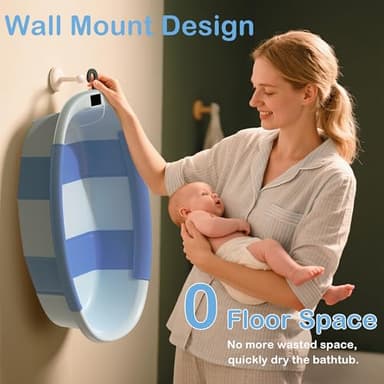 Collapsible Baby Bathtub - Large Baby Bath Tub with Thermometer & Cushion | Travel Portable Newborn Infant Bathtub | Foldable Toddler Bathtub for Baby 0 to 36 Months (Blue) - Image 7