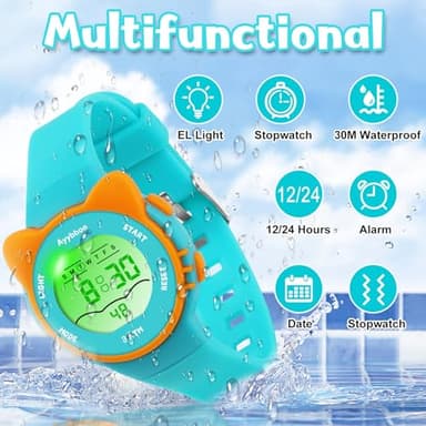 Ayybboo Kids Digital Watches for Girls Boys, 7 Color Lights Waterproof Cute Wristwatches for Kids with Alarm Stopwatch, Great Present for Girls Boys Ages 5-13 - Image 2
