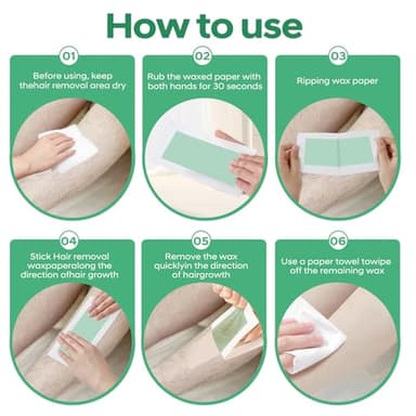 Wax Strips - Body Waxing Strips, Wax Kit for Women & Men - Brazilian Wax Kit, Back Waxing Kit, All Skin Types, Face, Arms, Legs, Armpits, Bikini, 98% Natural, Hypoallergenic Odourless, Green - Image 6