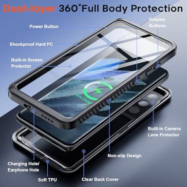 zapica Designed for Waterproof Samsung Galaxy S21 Ultra Case, Built-in Camera & Screen Protector [IP68 Waterproof][Military Drop Proof] Full Body Protective Phone Case for Galaxy S21 Ultra,Black/Clear - Image 4