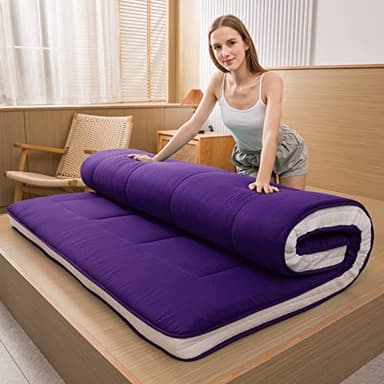 MAXYOYO Futon Mattress, Padded Japanese Floor Mattress Quilted Bed Mattress Topper, Extra Thick Folding Sleeping Pad Breathable Floor Lounger Guest Bed for Camping Couch, Deep Purple, Queen Size - Image 2