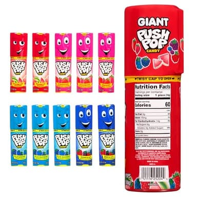 Push Pop Giant Halloween Candy Lollipop Container, 10 Ct Candy Individually Wrapped in Assorted Fruity Flavors, Full Size, Fun Hard Candy For Birthday Party Favors, Trick or Treat, Bowls, Kids Gifts - Image 2