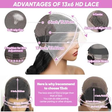 Asidow 30 Inch Body Wave Lace Front Wig - Human Hair Pre Plucked Glueless Brazilian Virgin 200% Density Lace Front Wig - Baby Hair HD Frontal - Natural Black - Image 4