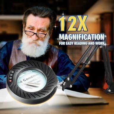 12X Magnifying Glass with Light and Stand, 144 LEDs Brightest Desktop Magnifying Lamp, 10 Dimmable Brightness 5 Color Modes, Hands Free Metal Desk Lamp for Craft Reading Painting Hobby Close Work - Image 3