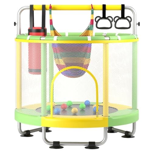 ZCMHAXJ 55" Trampoline for Kids with Enclosure, 440lbs Capacity Indoor & Outdoor Toddler Trampoline with Adjustable Gymnastics Bar & Toys, Gifts for Boys & Girls - Image 1