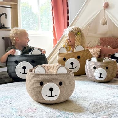 CherryNow Baby Basket for Nursery, Bear Gift Baskets for Kids, Baby Shower Basket with Handles, Small Cute Animal Baskets, Light Brown, 15.7" D x 10.5" H - Image 6