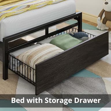 LIKIMIO Twin Bed Frames with Drawer, Storage Headboard with Outlets, No Box Spring Needed, Easy Assembly, Gray Black - Image 5