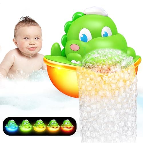 Dinosaur Baby Bath Toys Light Up Bath Bubble Machine with Colourful Light Bathtime Shower Bath Toys for Kids Ages 1-3 4-8 Birthday Gift Easter Basket Stuffers for Toddler Boys Girls - Image 1