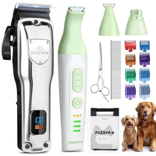 FuzzyFix Dog Grooming Kit, Dog Clippers for Grooming for Thick Heavy Coats, Professional Pet Paw Trimmer Nail Grinder Low Noise Rechargeable Stainless Steel Hair Trimmer for Dogs Cats Animals - Image 1
