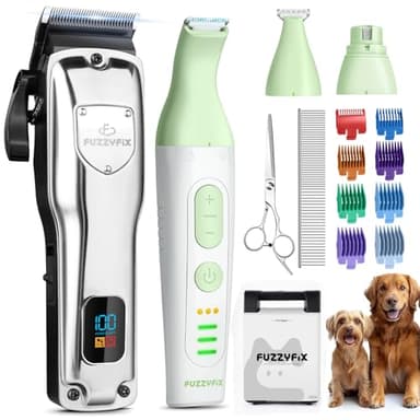 FuzzyFix Dog Grooming Kit, Dog Clippers for Grooming for Thick Heavy Coats, Professional Pet Paw Trimmer Nail Grinder Low Noise Rechargeable Stainless Steel Hair Trimmer for Dogs Cats Animals - Image 1