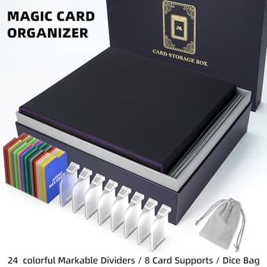 AFIING Trading Card Storage Box 6000+ Capacity – DIY Toploader Case w/ 24 Dividers & 8 Supports, Fits 3x4 Rigid Card, Deck Box for MTG TCG Sports Cards– Black & Purple - Image 5