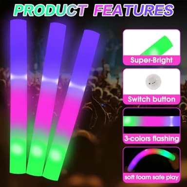 AWANG 100 Pcs Glow Sticks With 3 Modes Colorful Flashing Glow In The Dark Party Supplies Multicolor Bulk LED Foam Glow Sticks For Wedding Raves Sporting Events Glow Party Birthday Camping Concert - Image 2