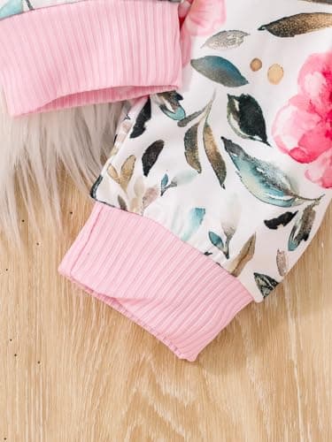 Doresbebe 3-6 Months Baby Girl Clothes Newborn Outfit Infant Romper Fall Winter Deer Pant Set Ruffle Long Sleeve Rib Solid Top Headband Pink - Image 6